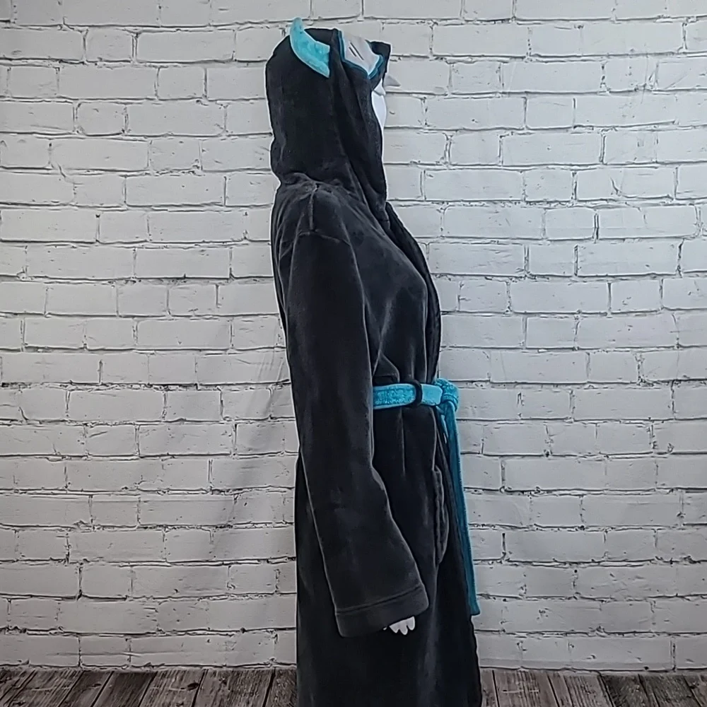 Cat & Jack Plush Cozy Sherpa Long Sleeve Hooded Monster Robe in Dark Gray/Blue